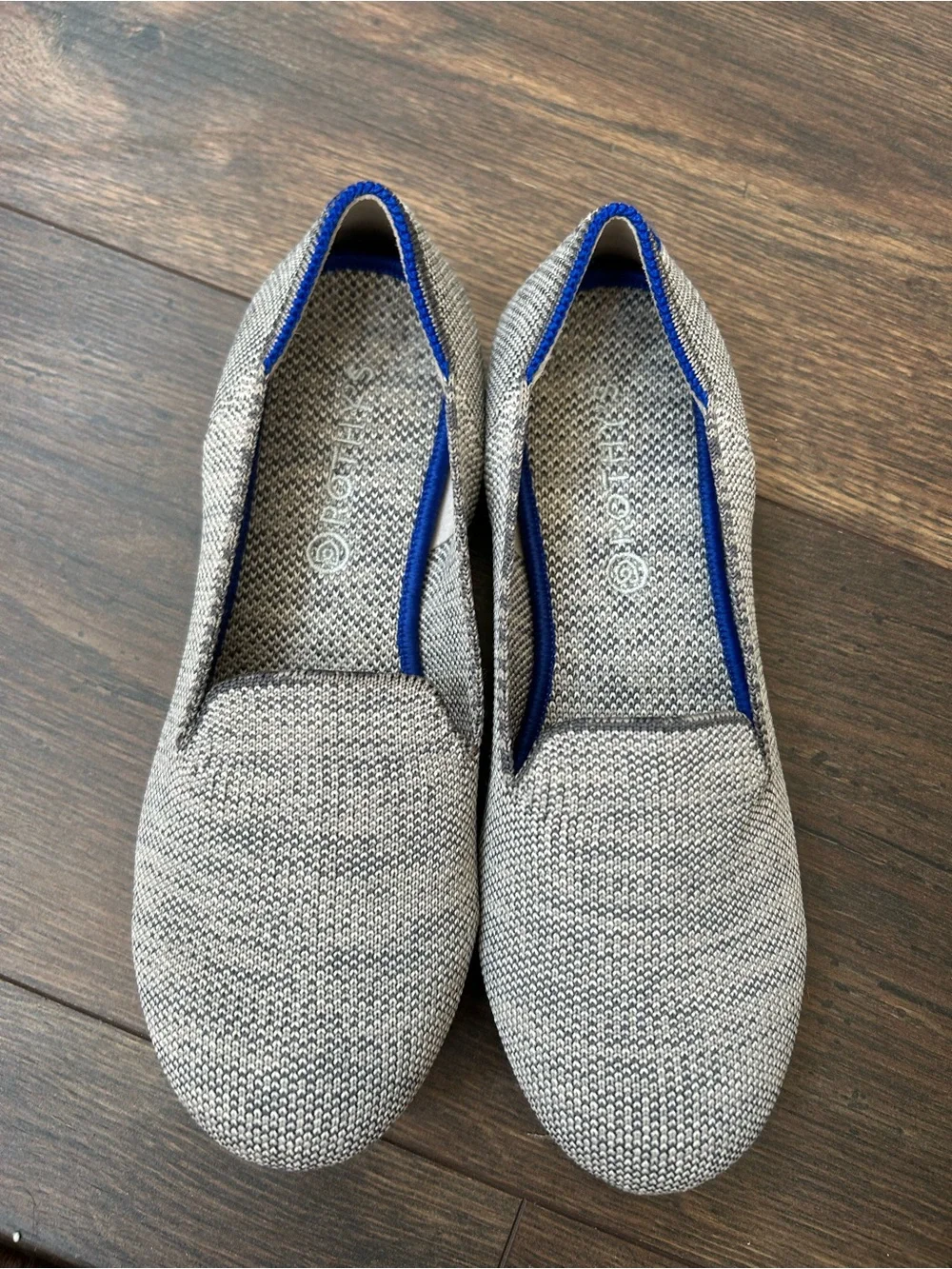 Rothy's Kids Slip-On Flats in Light Gray with Blue Trim